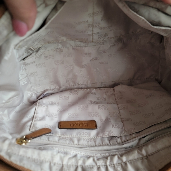 Michael Kors Joplin Satchel in Tan & Brown Leather with Gold-tone Hardware - Picture 13 of 16